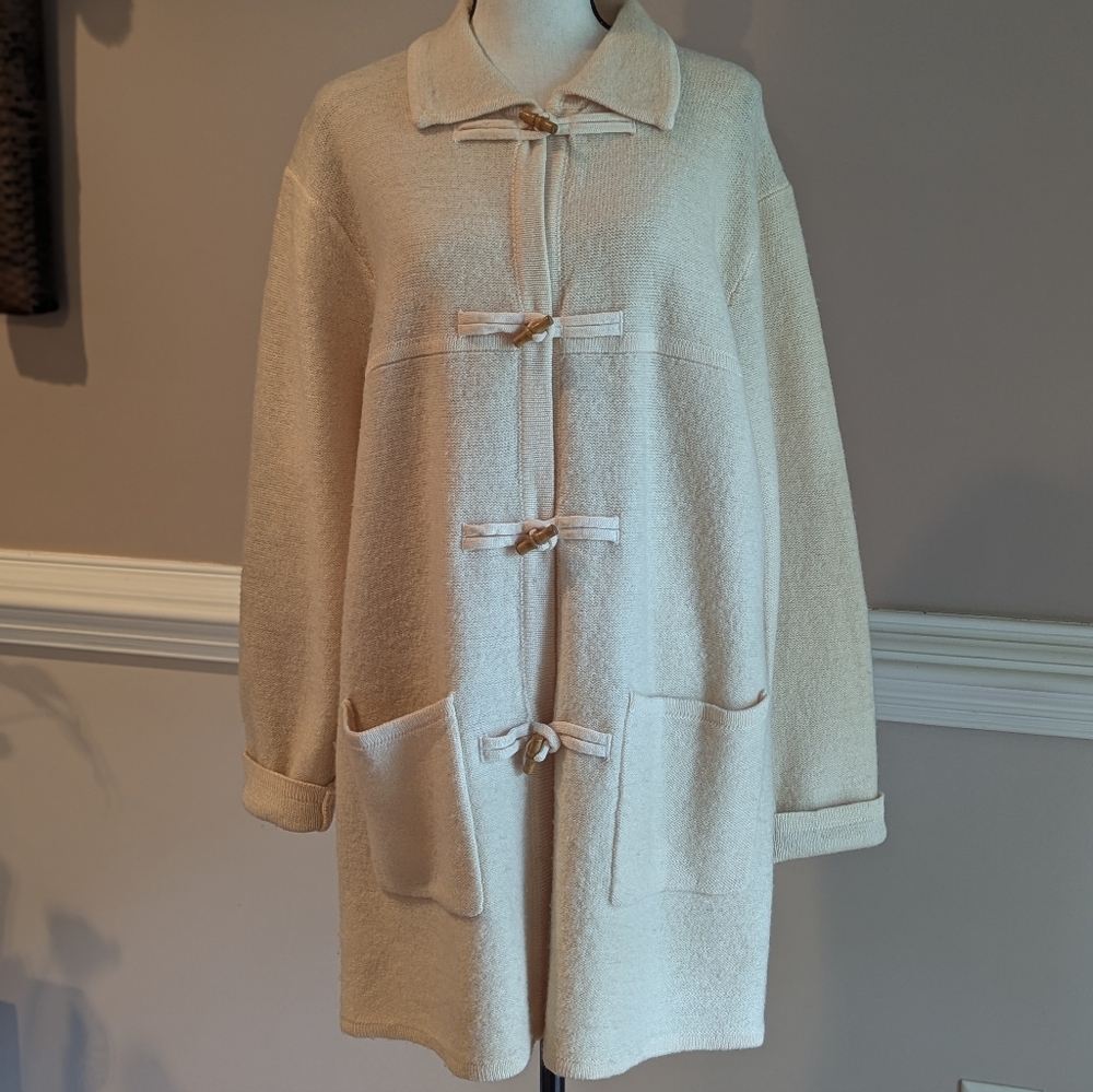 Karen Scott Cream Teddy Jacket with Toggle Closure